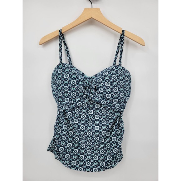 Kona Sol Swim Top Tankini Swimwear Geometric Blue M Strappy Shirt - Picture 1 of 10